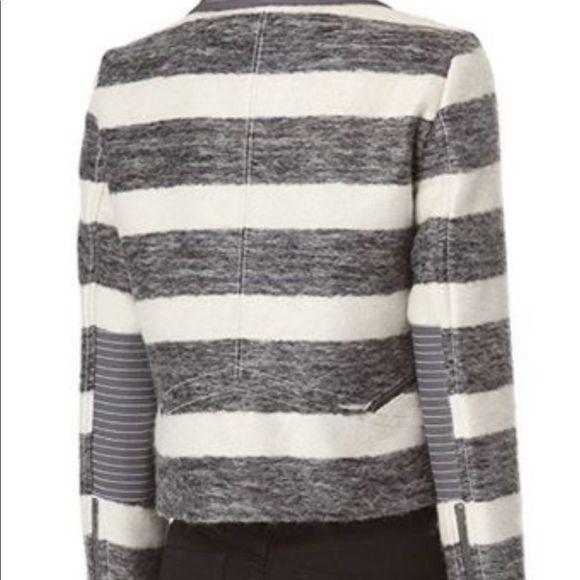 Marc by Marc Jacobs - Asymmetrical, Grey and White Striped Wool Moto Jacket - Picture 15 of 16